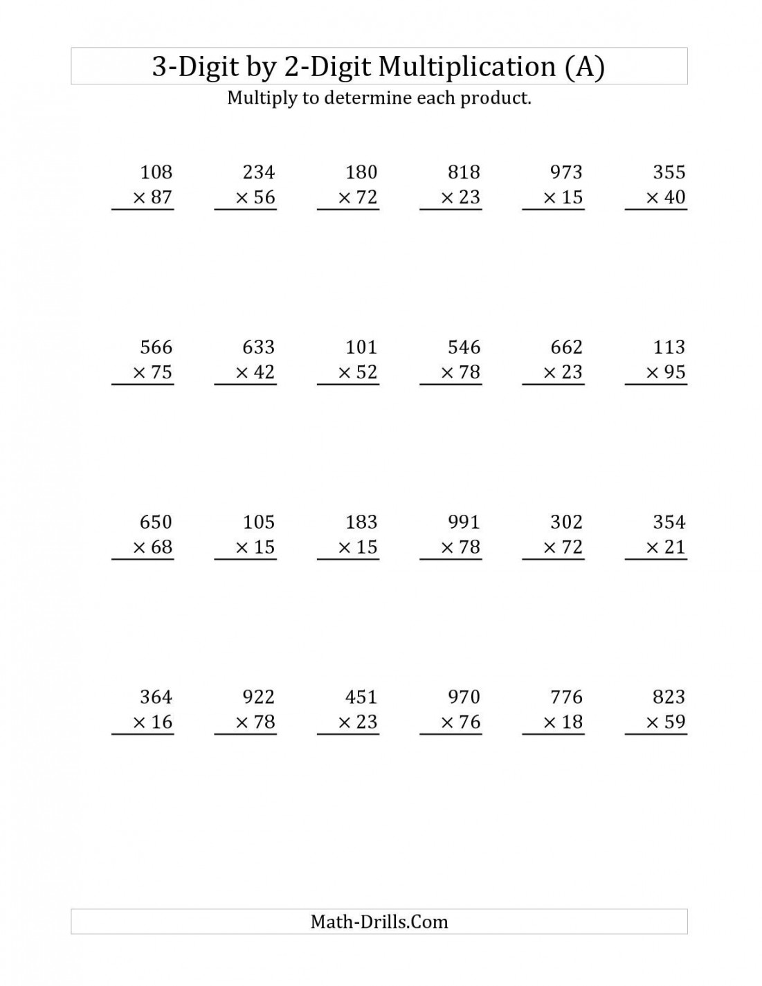 -Digit by -Digit Multiplication (A) Long Multiplication