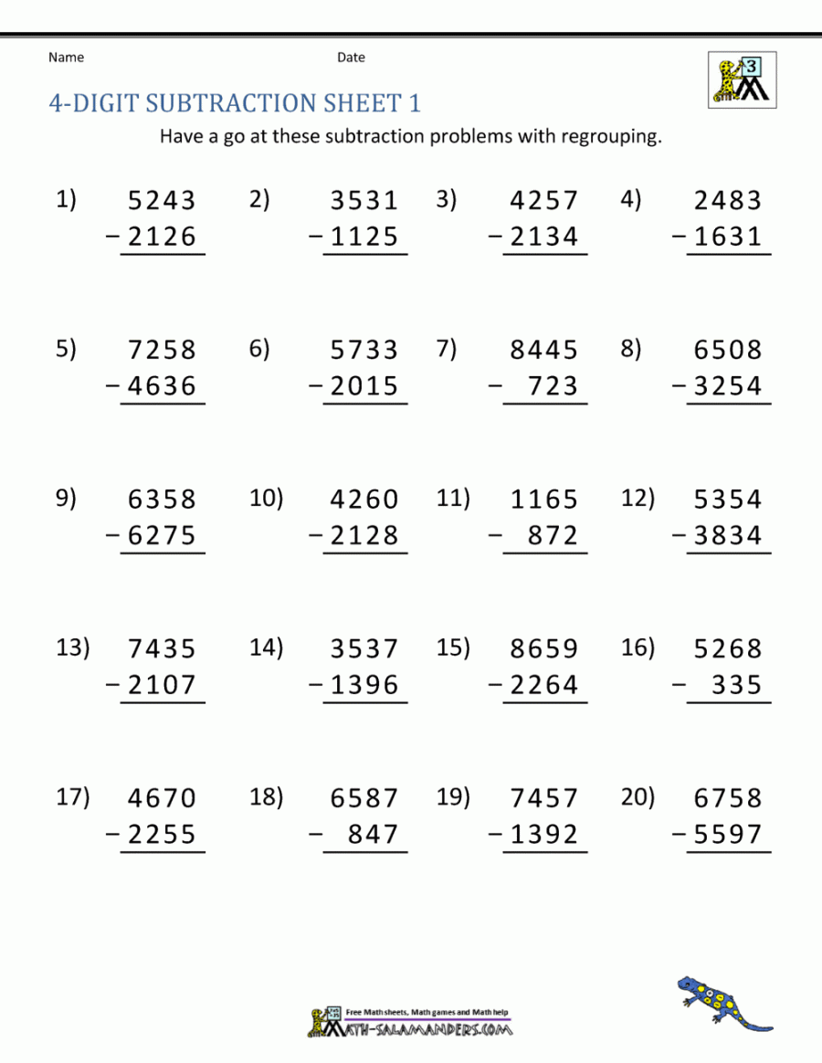 Digit Subtraction Worksheets