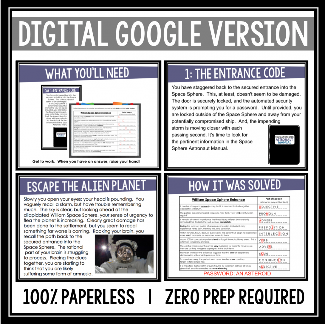 Parts Of Speech Digital Escape Room Answer Key