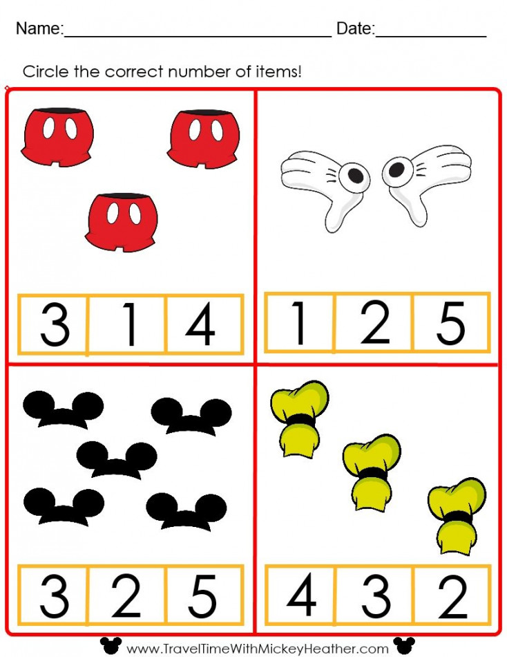 Disney Counting Worksheet!  Math activities preschool, Preschool