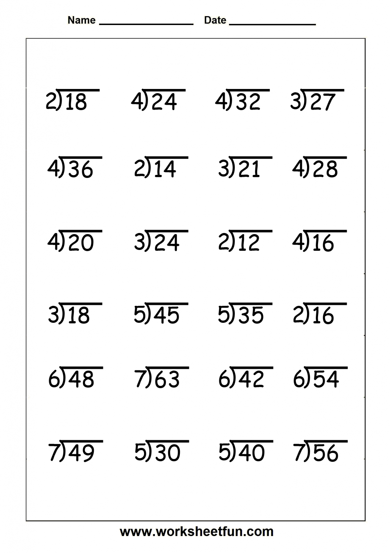 Division -  Worksheets  Free printable math worksheets