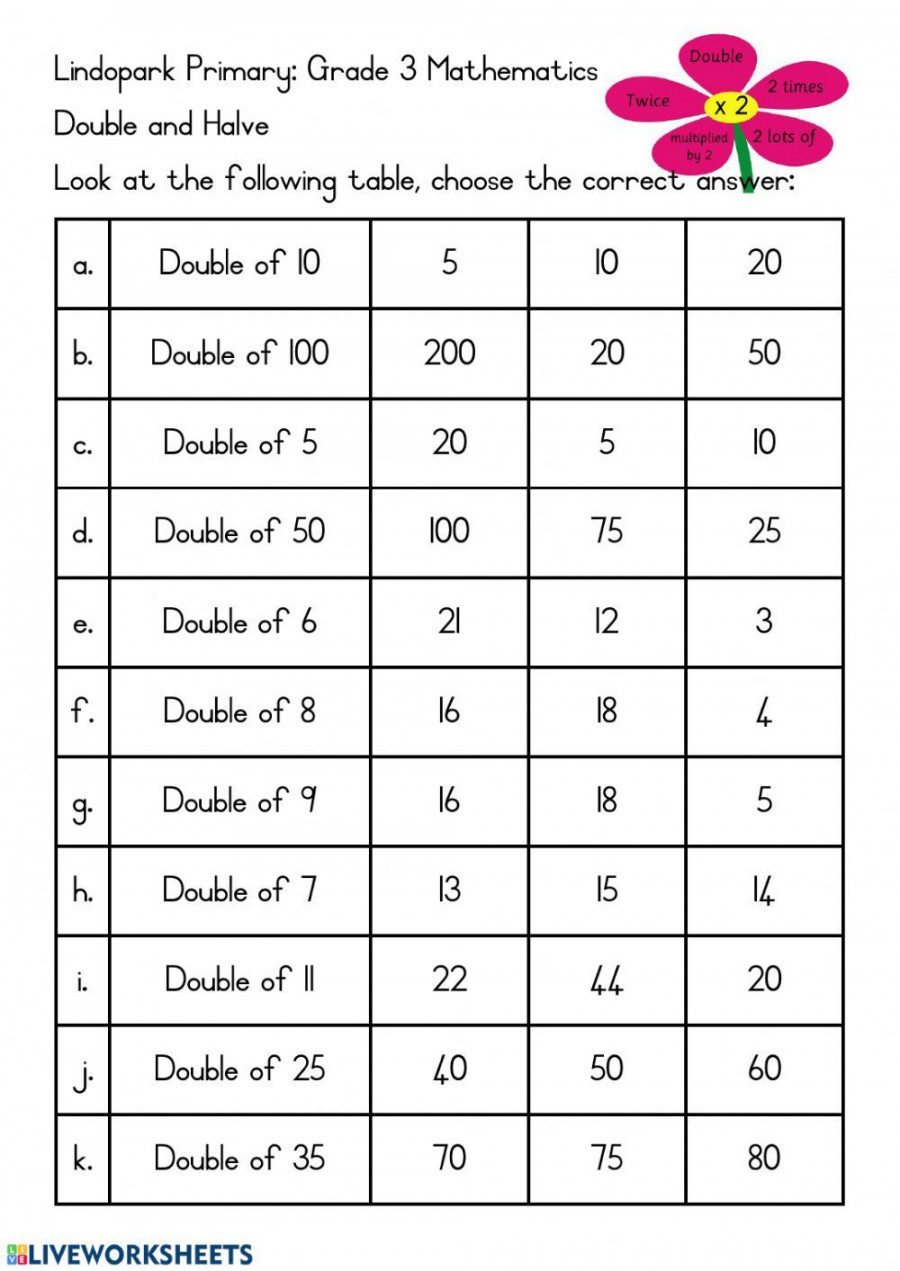 Double and Halve worksheet  Doubling and halving, Kindergarten