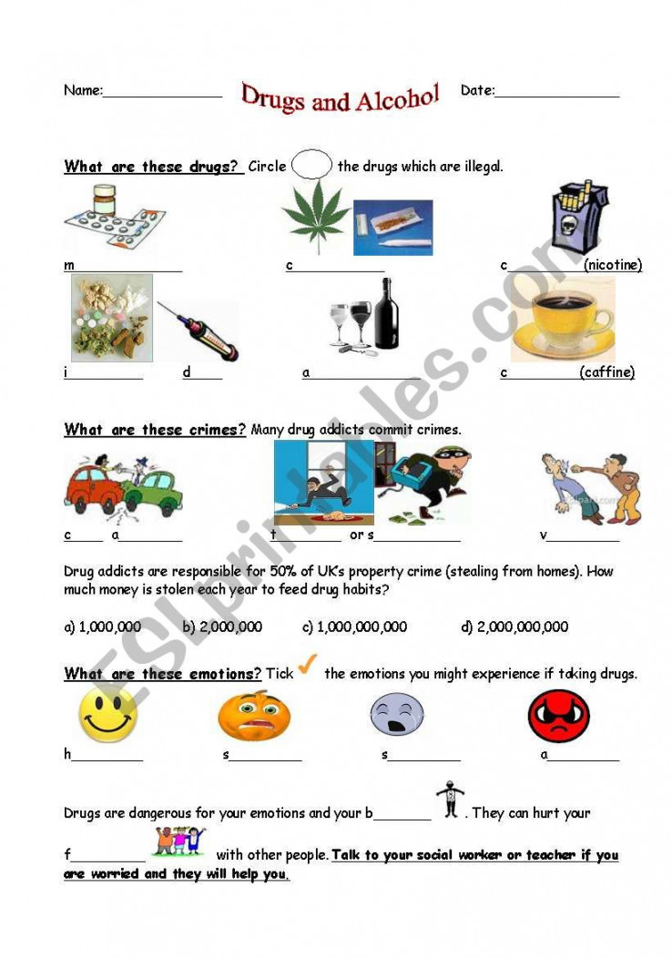 Drugs & Alcohol - ESL worksheet by gizzy