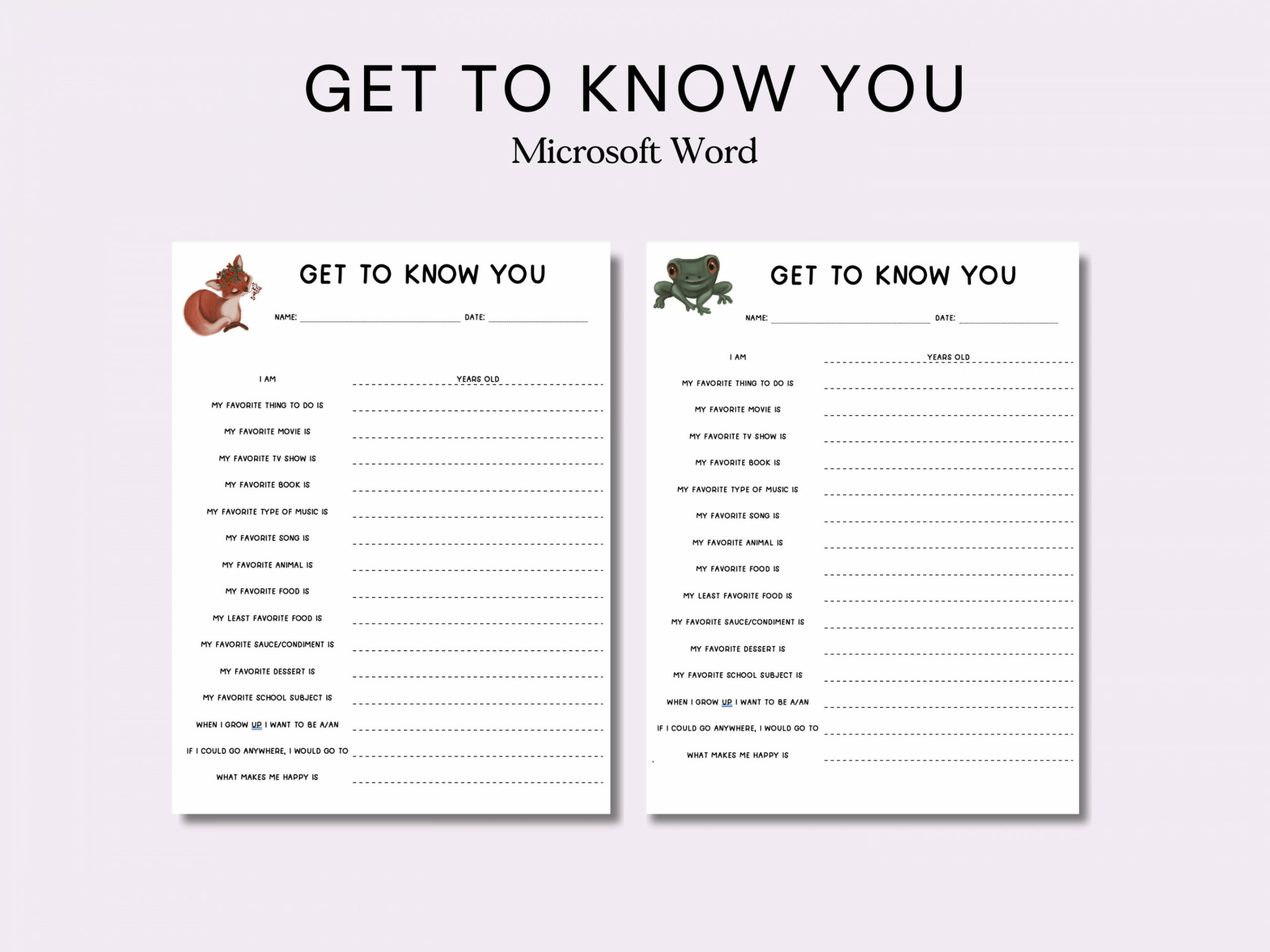 Editable Get to Know You Worksheet