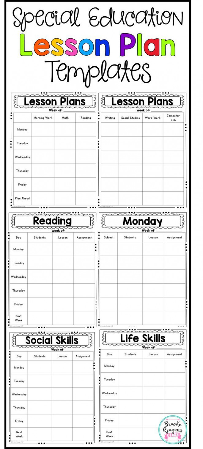 Editable Lesson Plan Templates: Special Education  Kindergarten