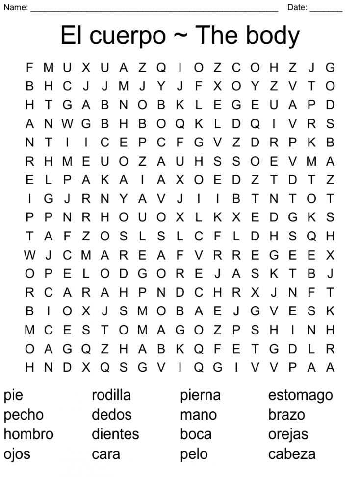 El cuerpo ~ The body Word Search - WordMint