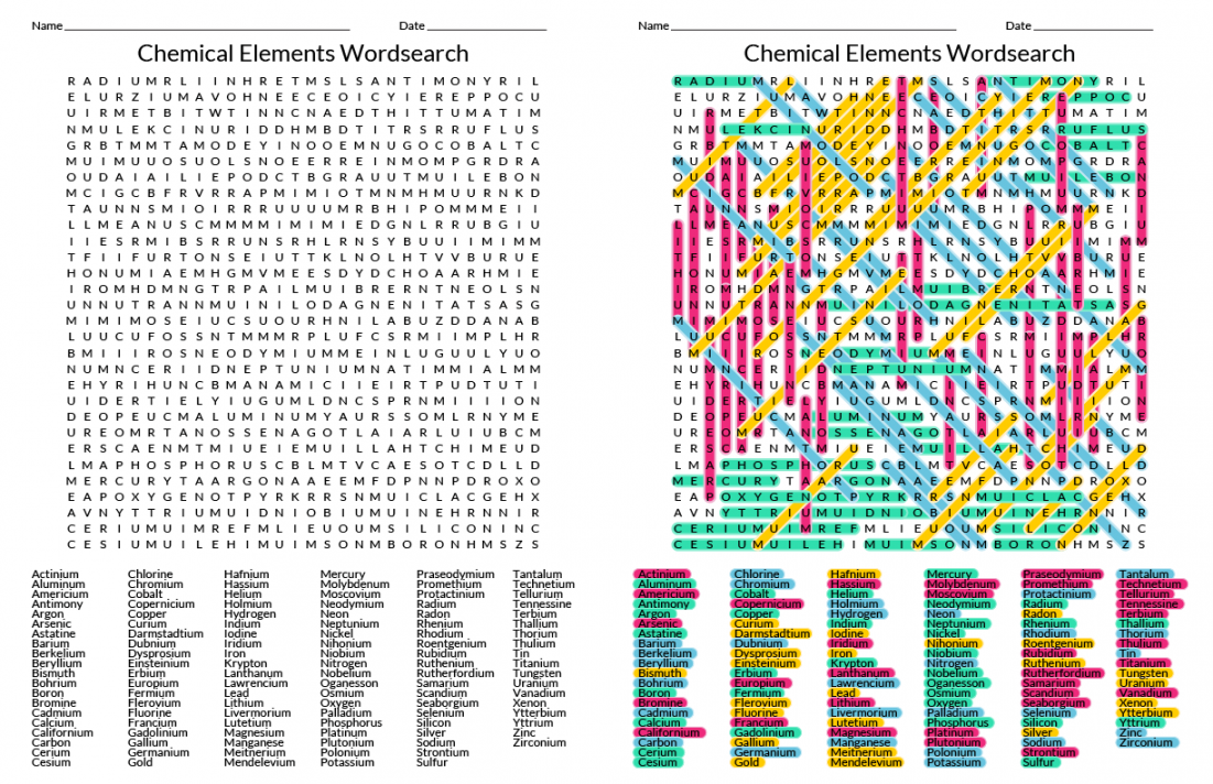 Element Wordsearch - Chemistry Wordsearch