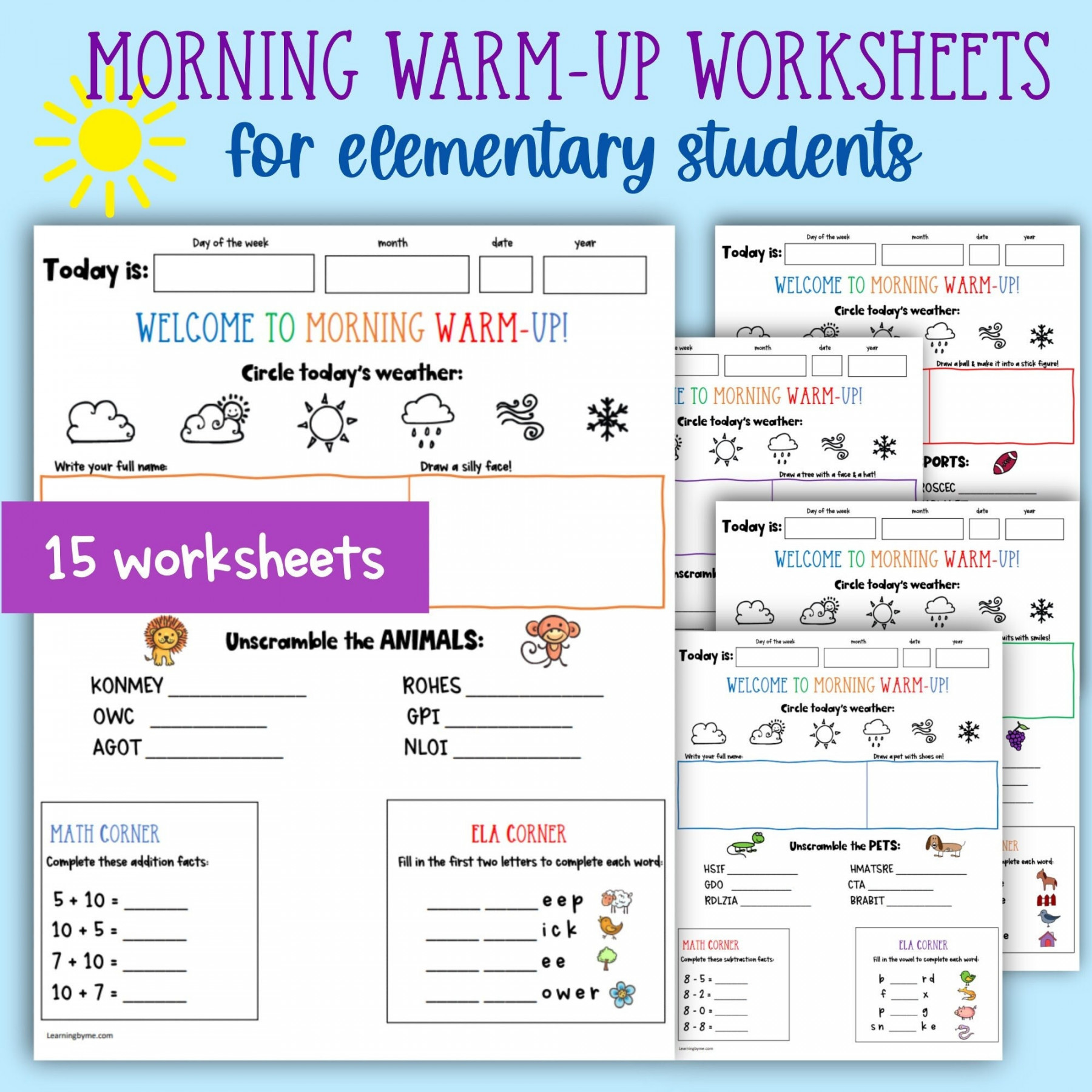 Elementary Morning Worksheets Warm-up Worksheets for - Etsy