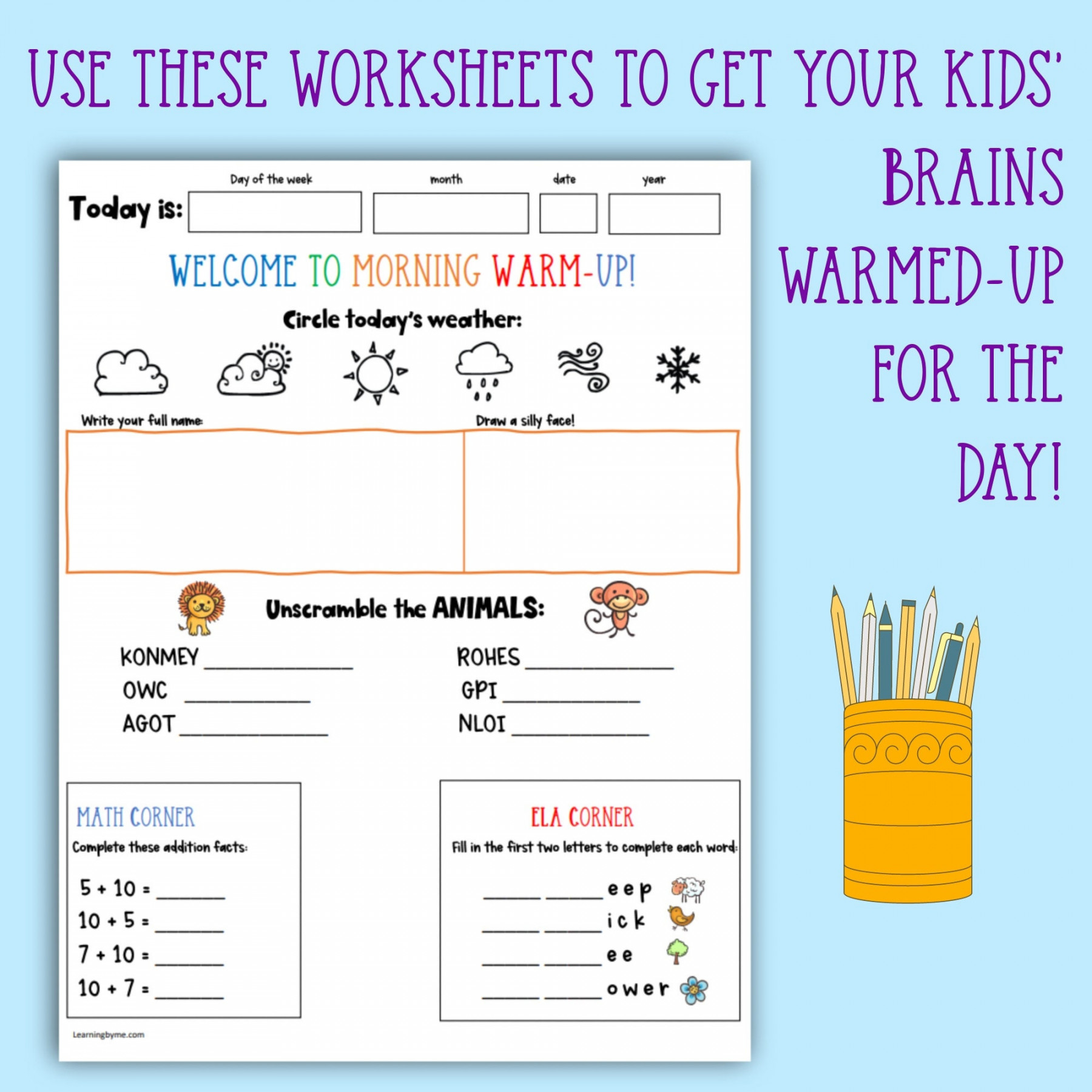 Elementary Morning Worksheets Warm-up Worksheets for - Etsy