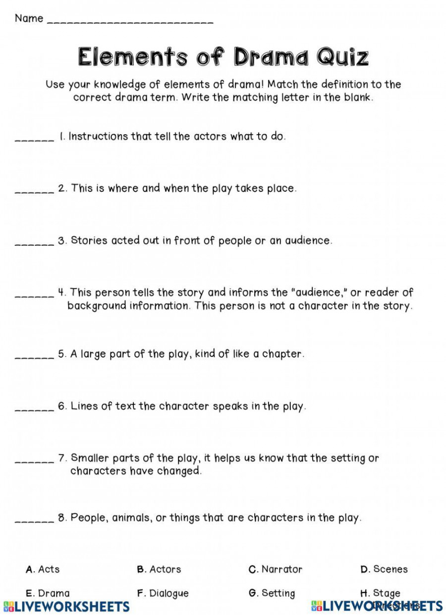 Elements of Drama interactive worksheet  Live Worksheets