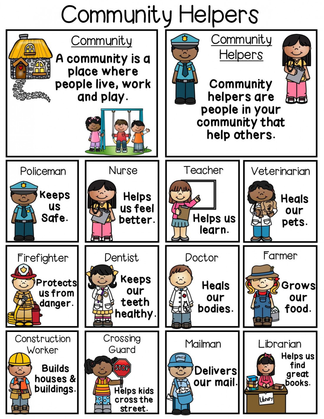 ELL/ESL Community Helpers- Poster, Flashcards & Worksheets