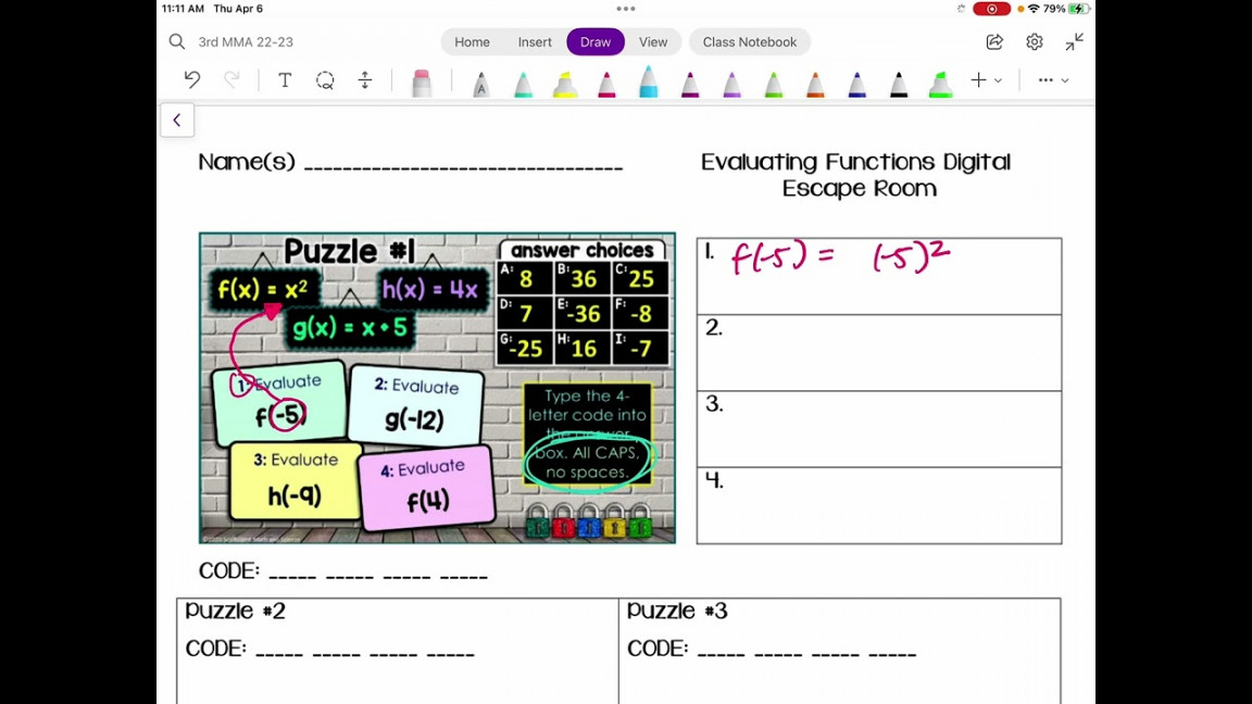 Evaluating Functions Digital Escape Room Instructions