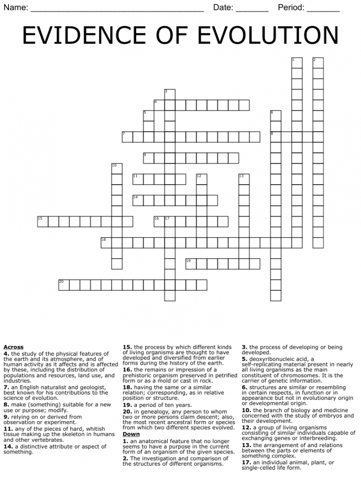 EVIDENCE OF EVOLUTION Crossword - WordMint