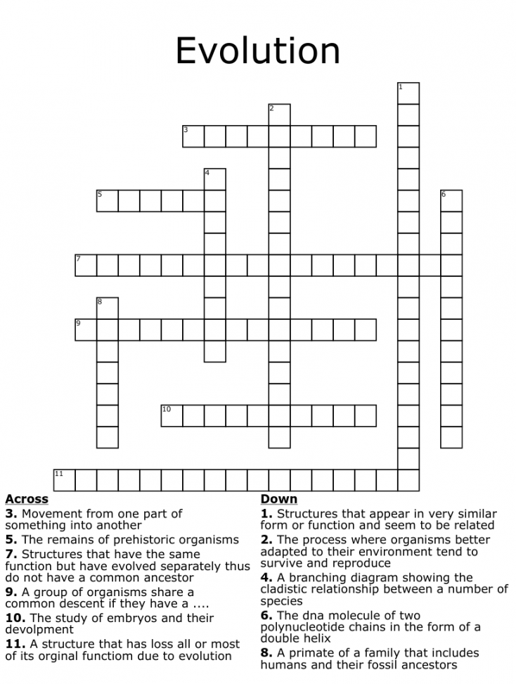 Biology Review Of Evolution Crossword Puzzle Answers