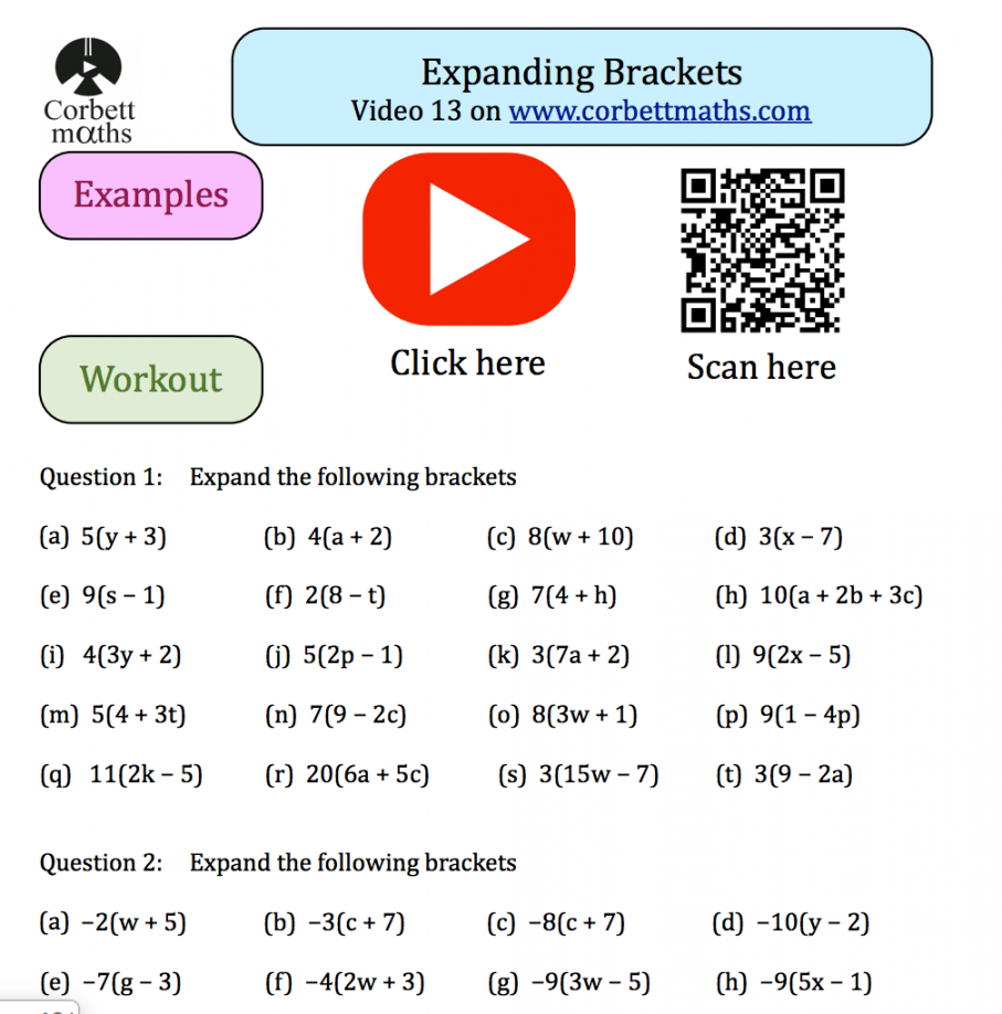 Expanding Brackets Textbook Exercise – Corbettmaths