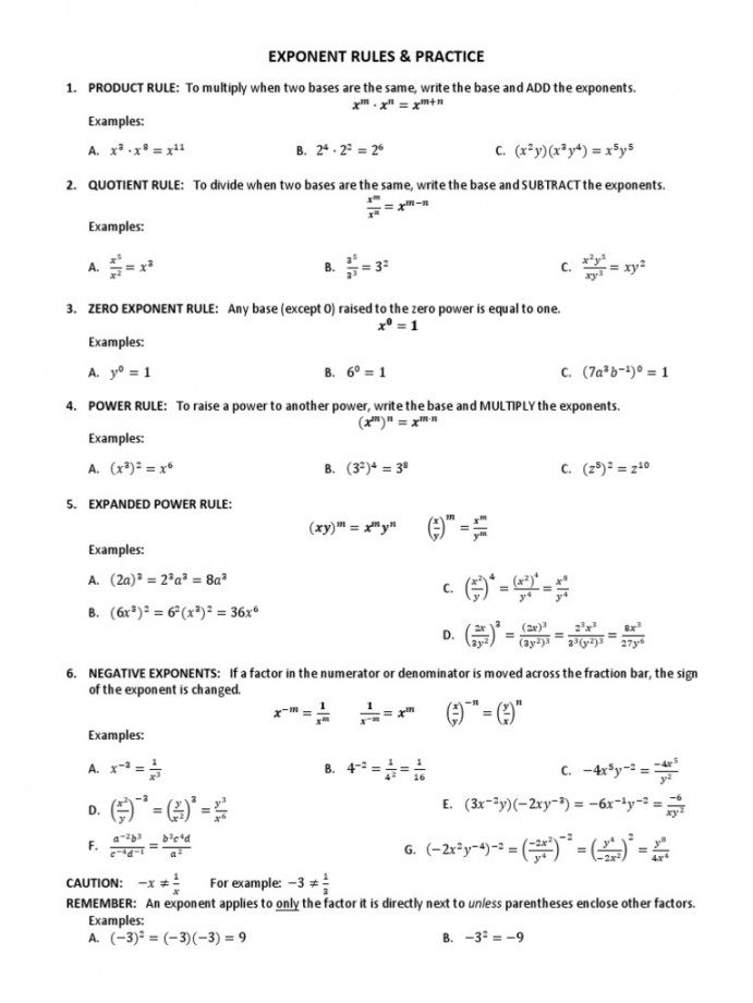 Exponent Rules Practice PDF  PDF  Fraction (Mathematics