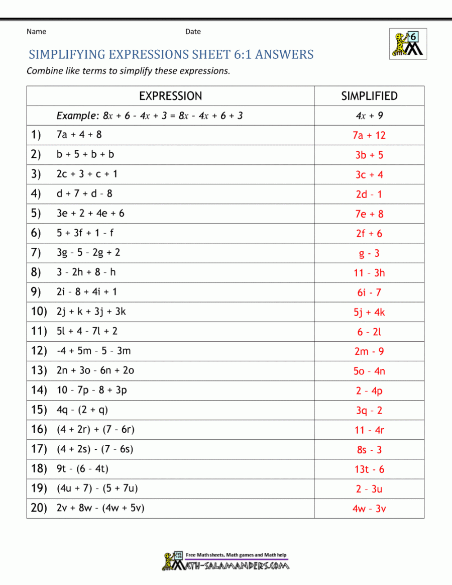 Expressions and Equations th Grade