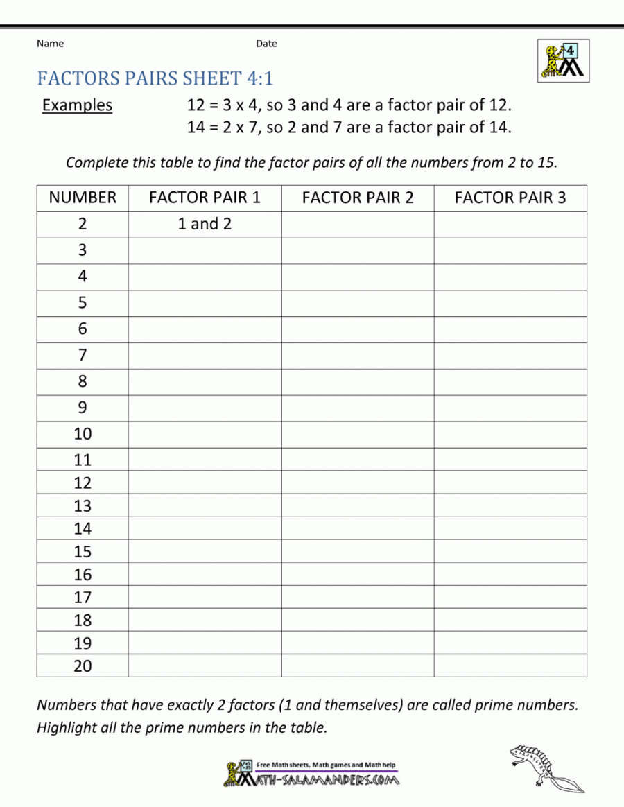 Factors and Multiples Worksheet