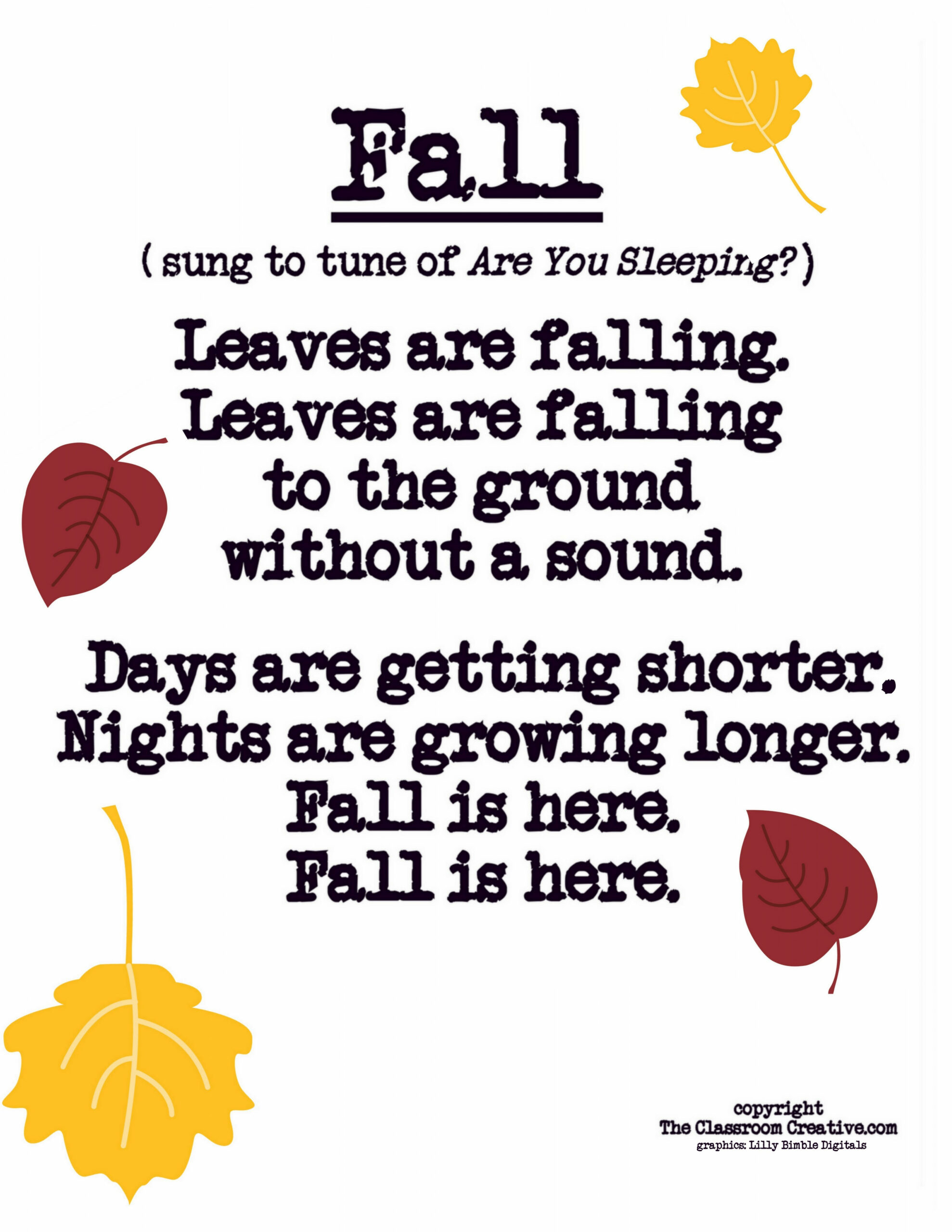 Fall Poem/Song for Preschool, Kindergarten, & First Grade