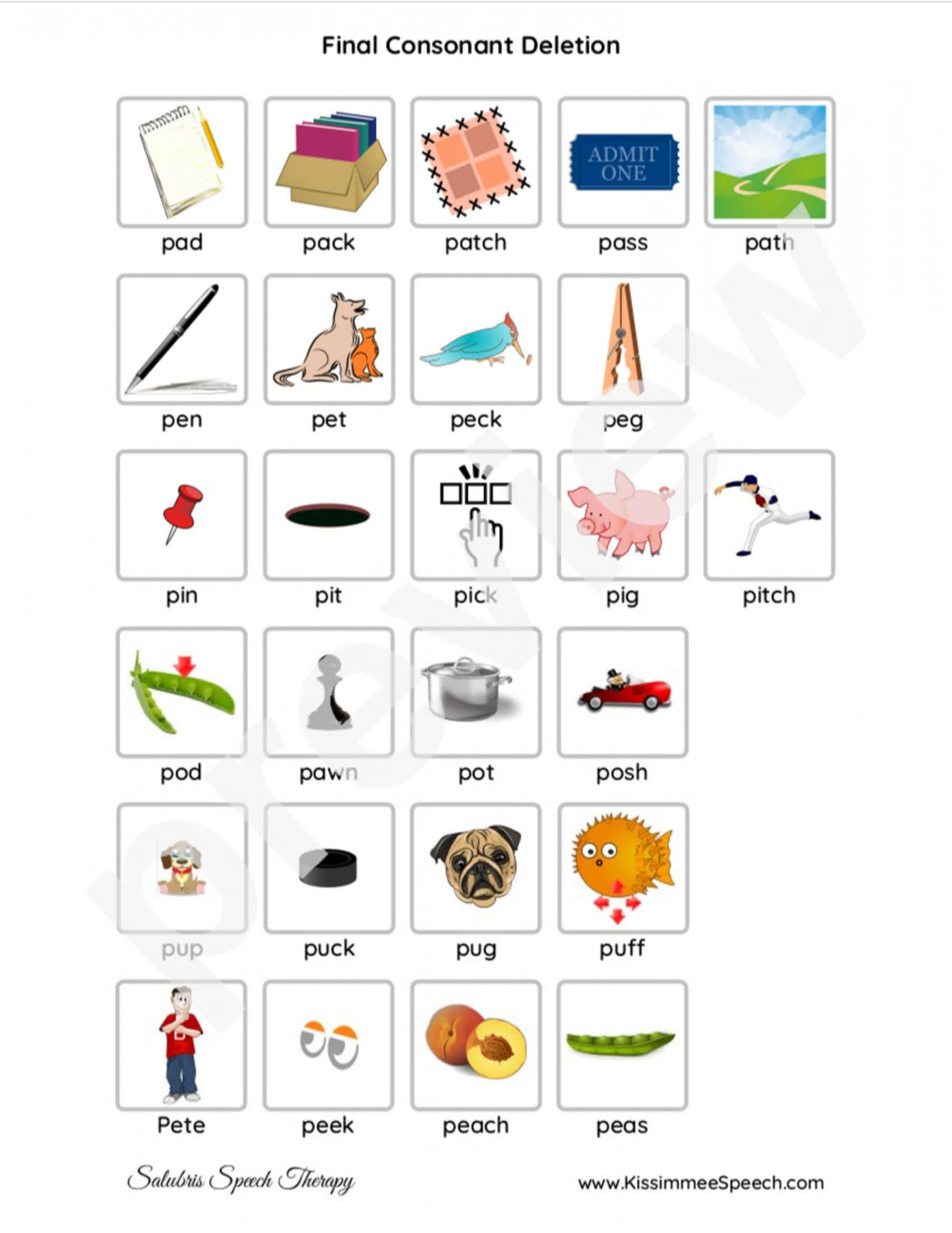 Final Consonant Deletion Phonemes for Speech Therapy Practice