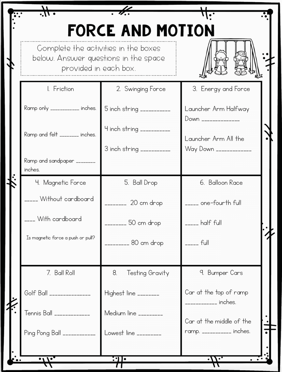 Force and Motion Worksheets & Stations - Ashleigh