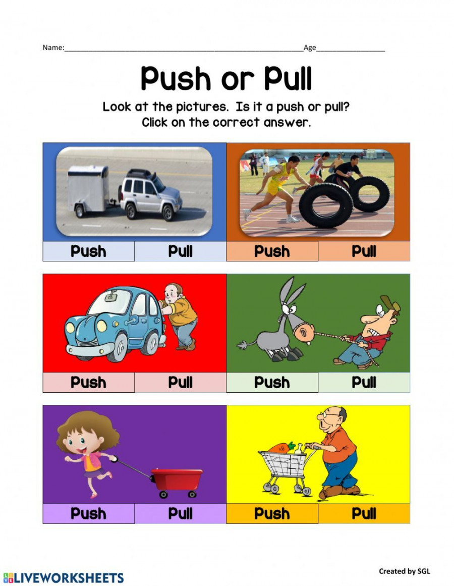 Forces - Push and Pull interactive worksheet for Preschool