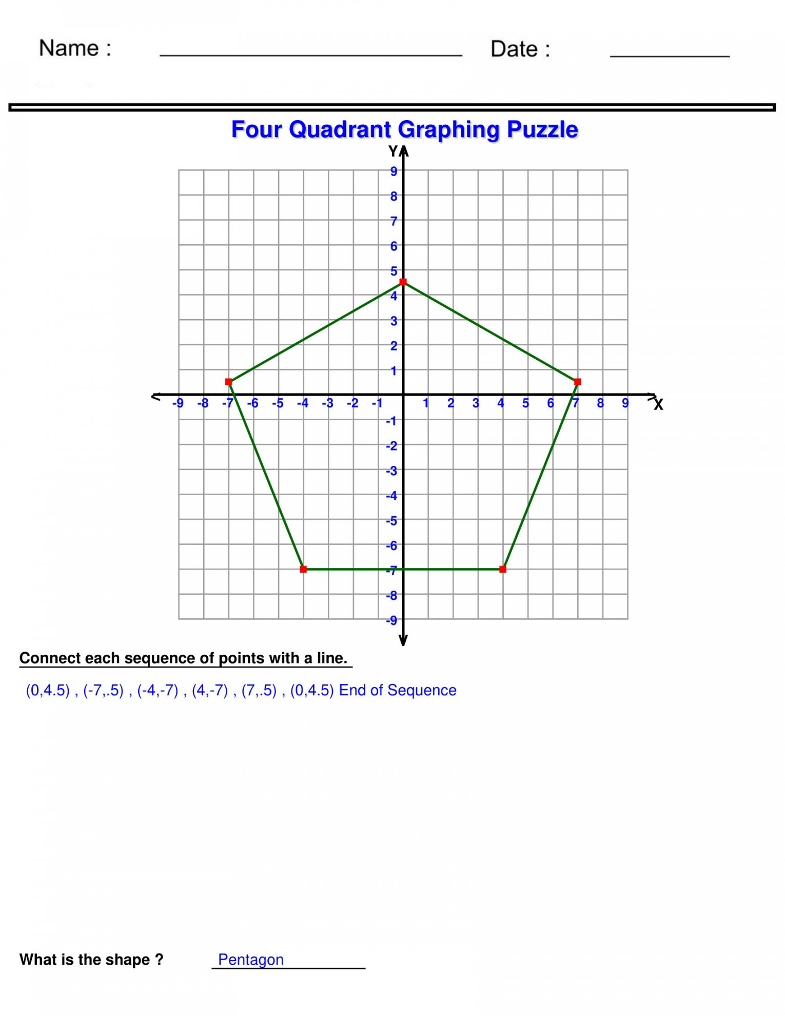 Four Quadrant Graphing Puzzle - Coordinate Worksheets