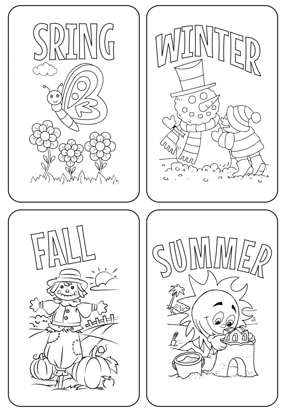 Four Seasons Coloring Page  Seasons preschool, Preschool coloring