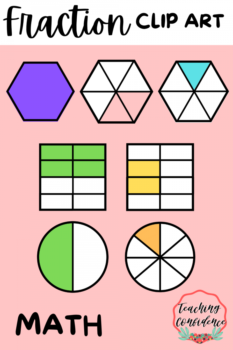 Fraction Pieces and Shapes Clip Art (Personal and Commercial Use