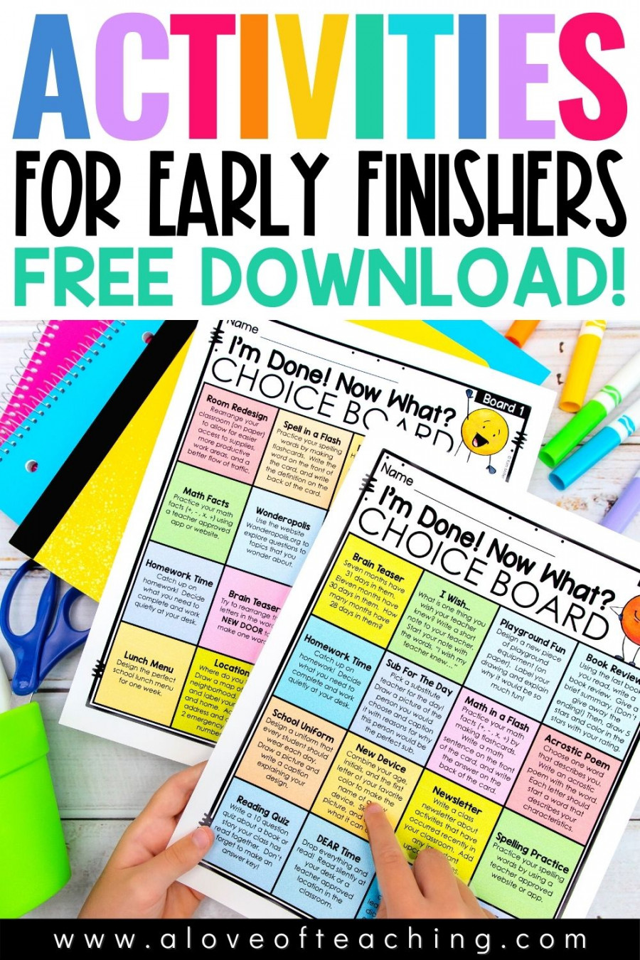 Free Choice Boards for Early Finishers - A Love of Teaching  Kim