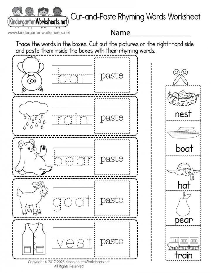 Free Printable Cut-and-Paste Rhyming Words Worksheet