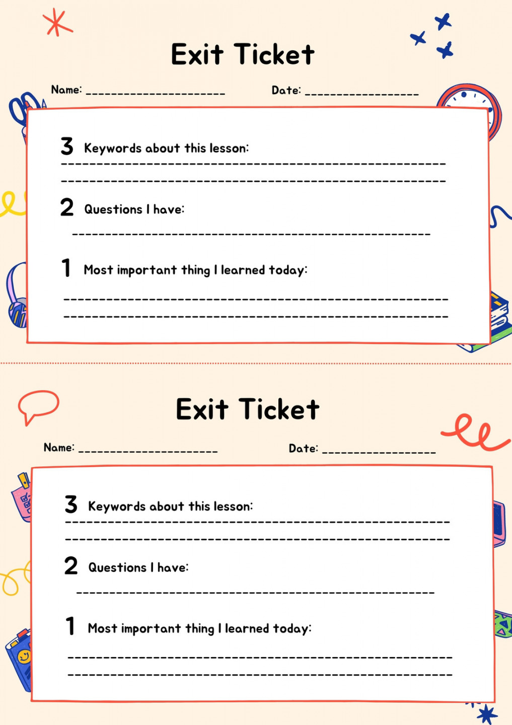 Free printable exit ticket templates you can customize  Canva