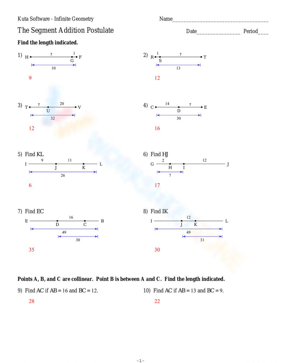 Free Printable Segment Addition Postulate Worksheets