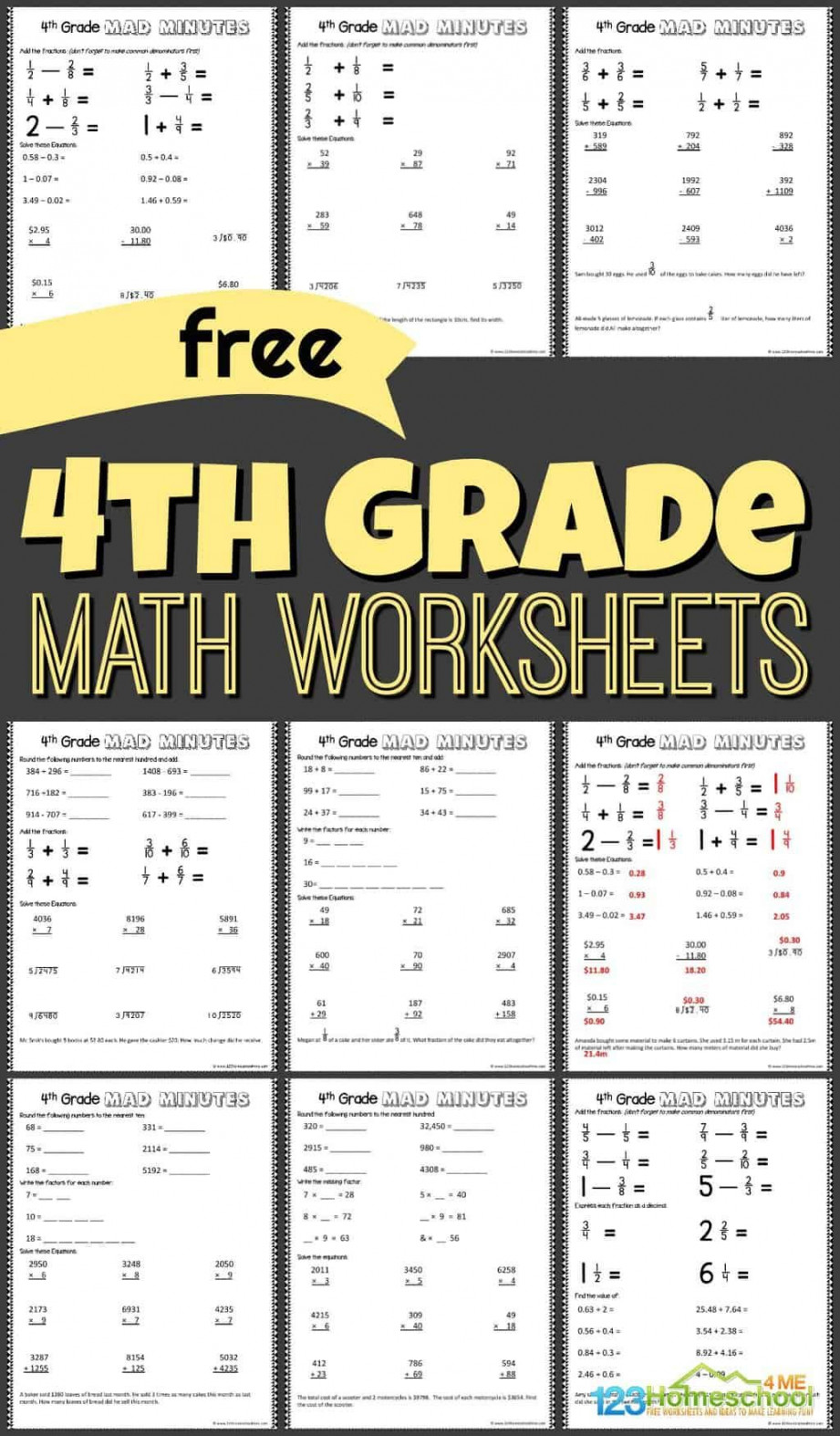 FREE Printable th Grade Math Worksheets pdf  th grade math