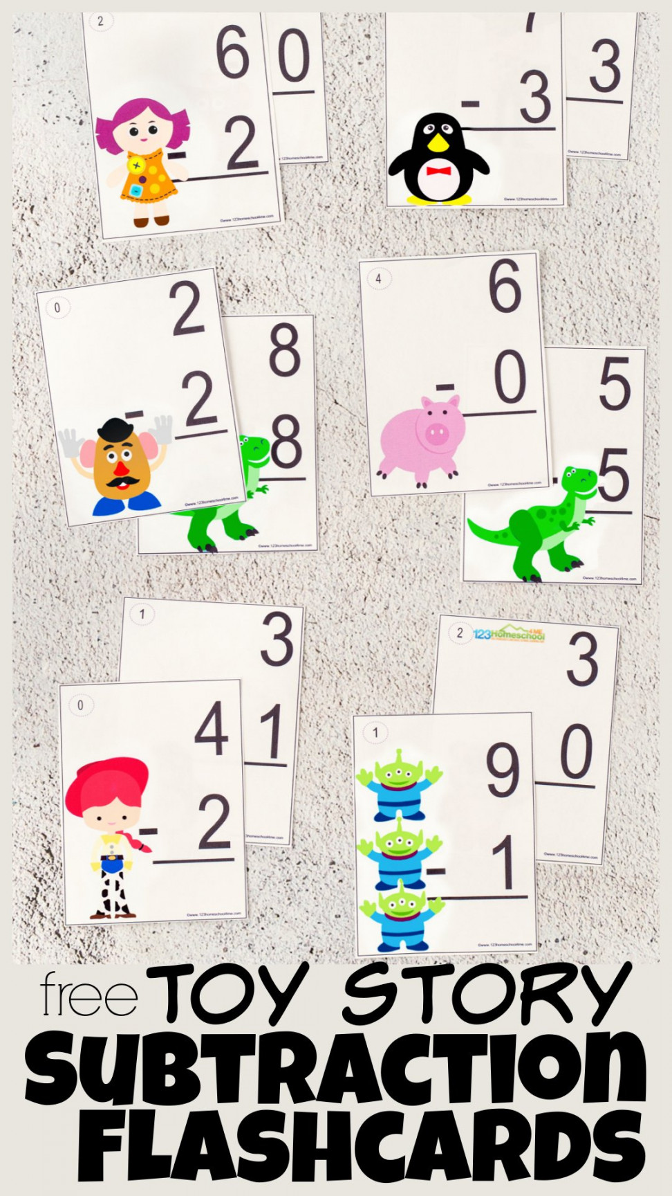 FREE Printable Toy Story Subtraction Flashcards - plus FUN Math