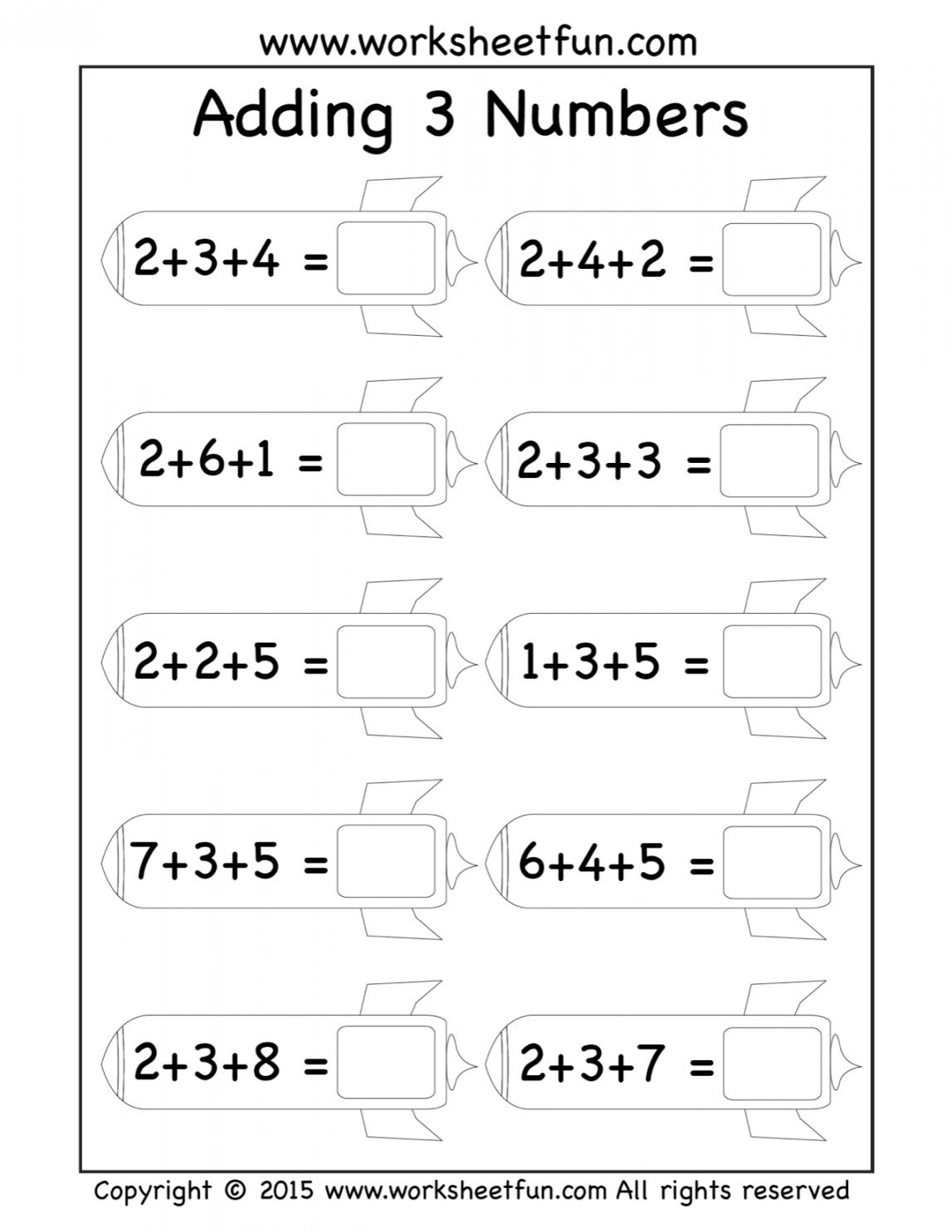 Free Three Addend Worksheets ~ Adding  Numbers Rockets  st