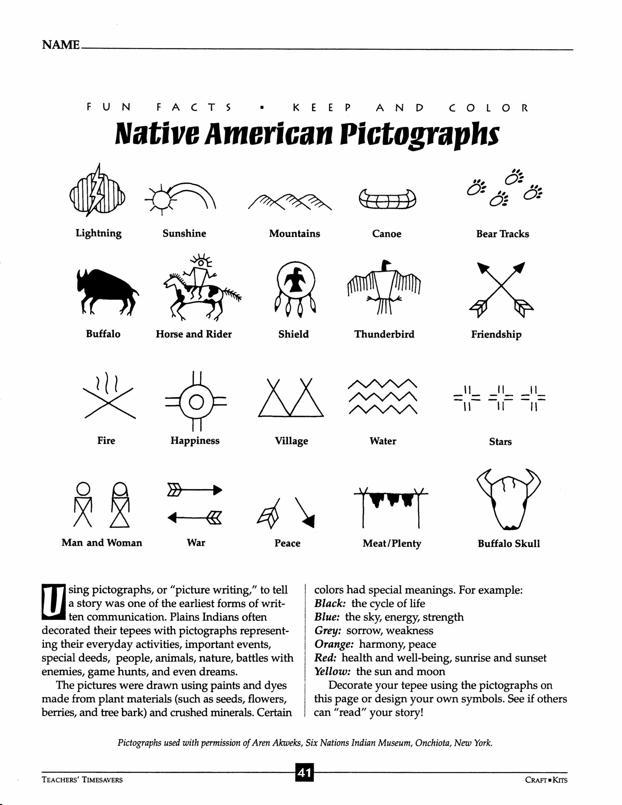 FUN FACTS KEEP & COLOR - Native American Pictographs  Native