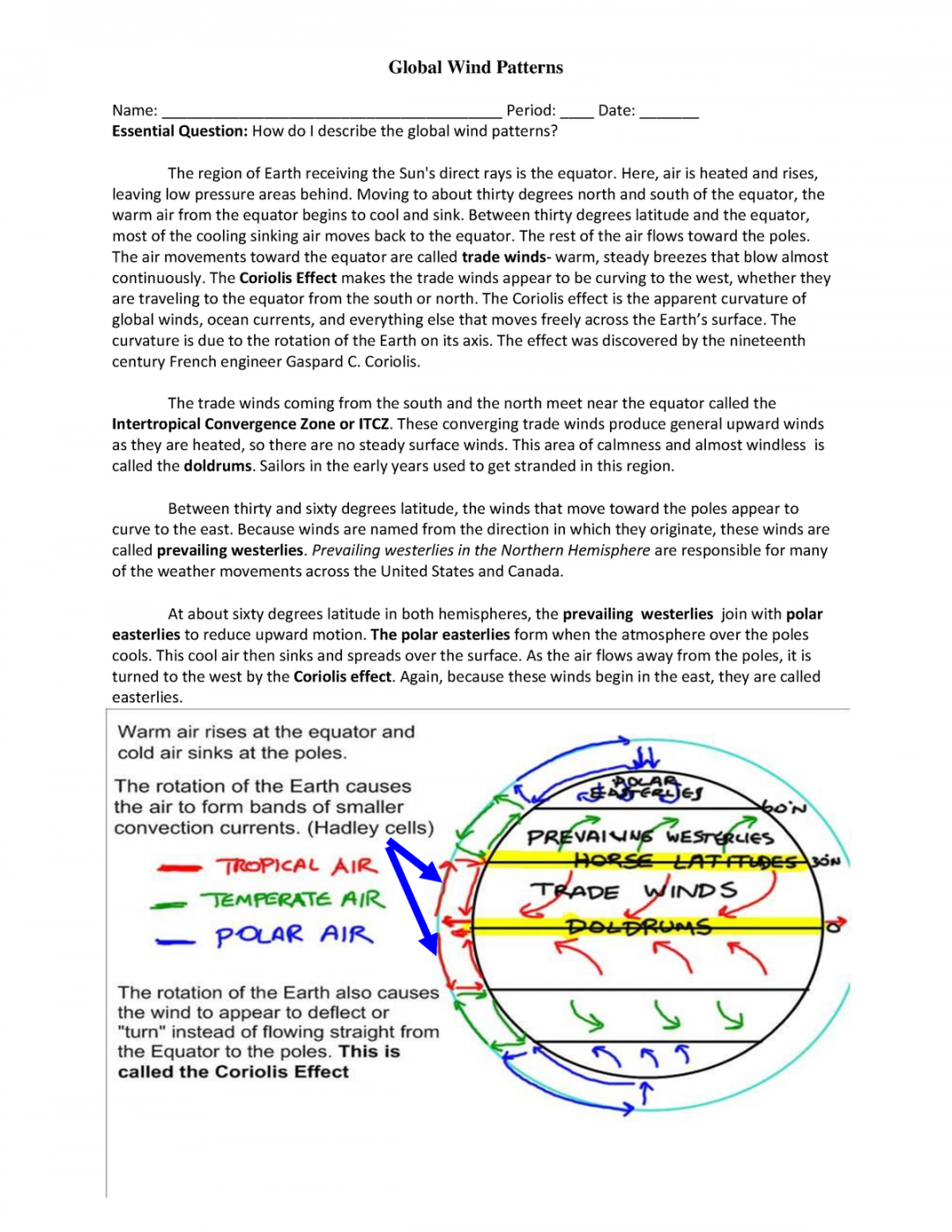 Global Wind Patterns  - Work - Global Wind Patterns Name: - Studocu