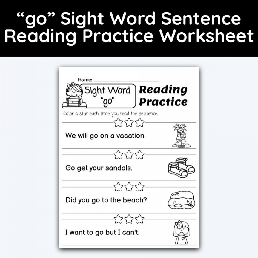 go Sight Word  Sentence Reading Practice Worksheet