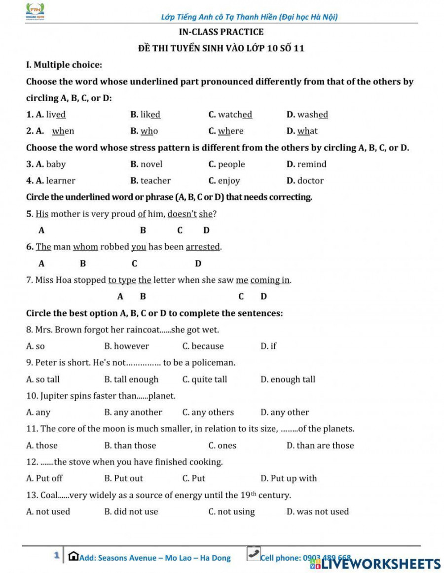 Grade  - Grammar test worksheet  Live Worksheets