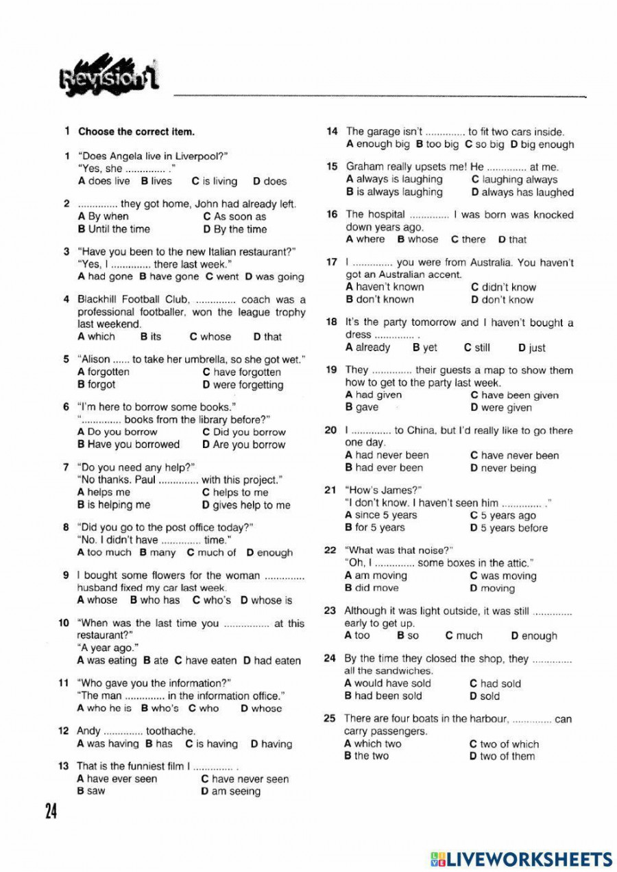 Grammar revision multiple choice Grammar  worksheet  Live Worksheets