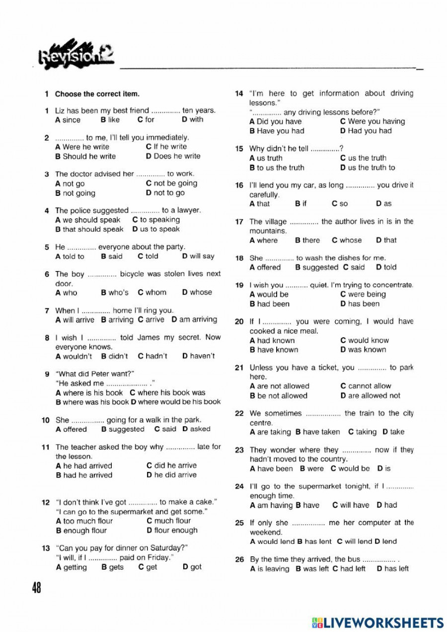 Grammar revision multiple choice Grammar  worksheet  Teaching