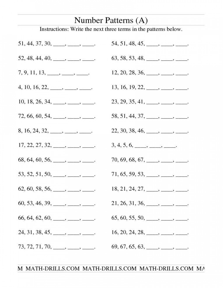 Growing and Shrinking Number Patterns (A) Patterning Worksheet