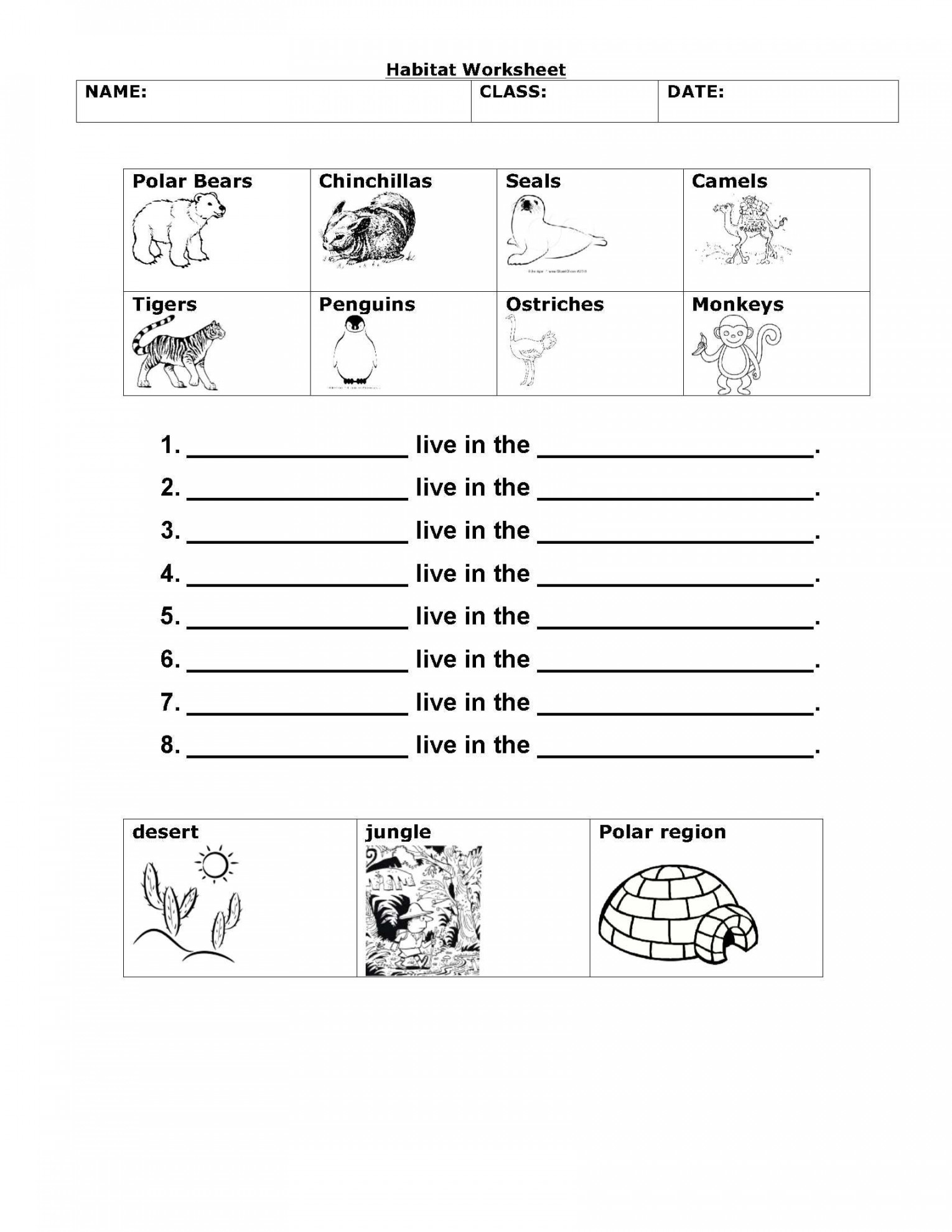 Habitats worksheet- grade  science  Science worksheets, Free