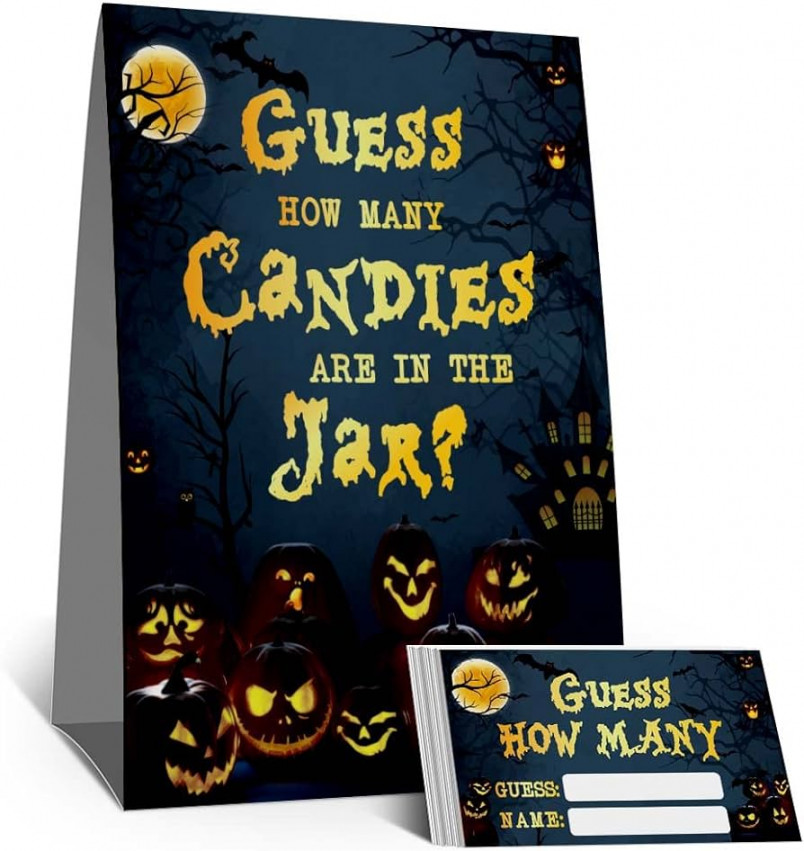 Halloween Candy Guessing Game Sign, Guess How Many Candies Are in