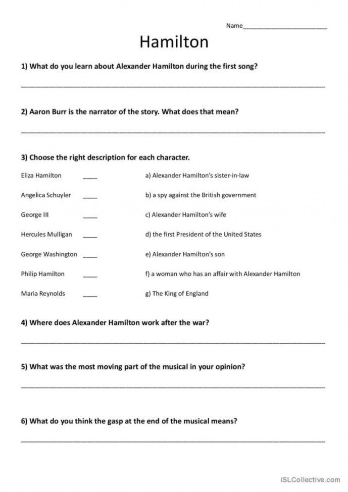 Hamilton musical worksheet: English ESL worksheets pdf & doc