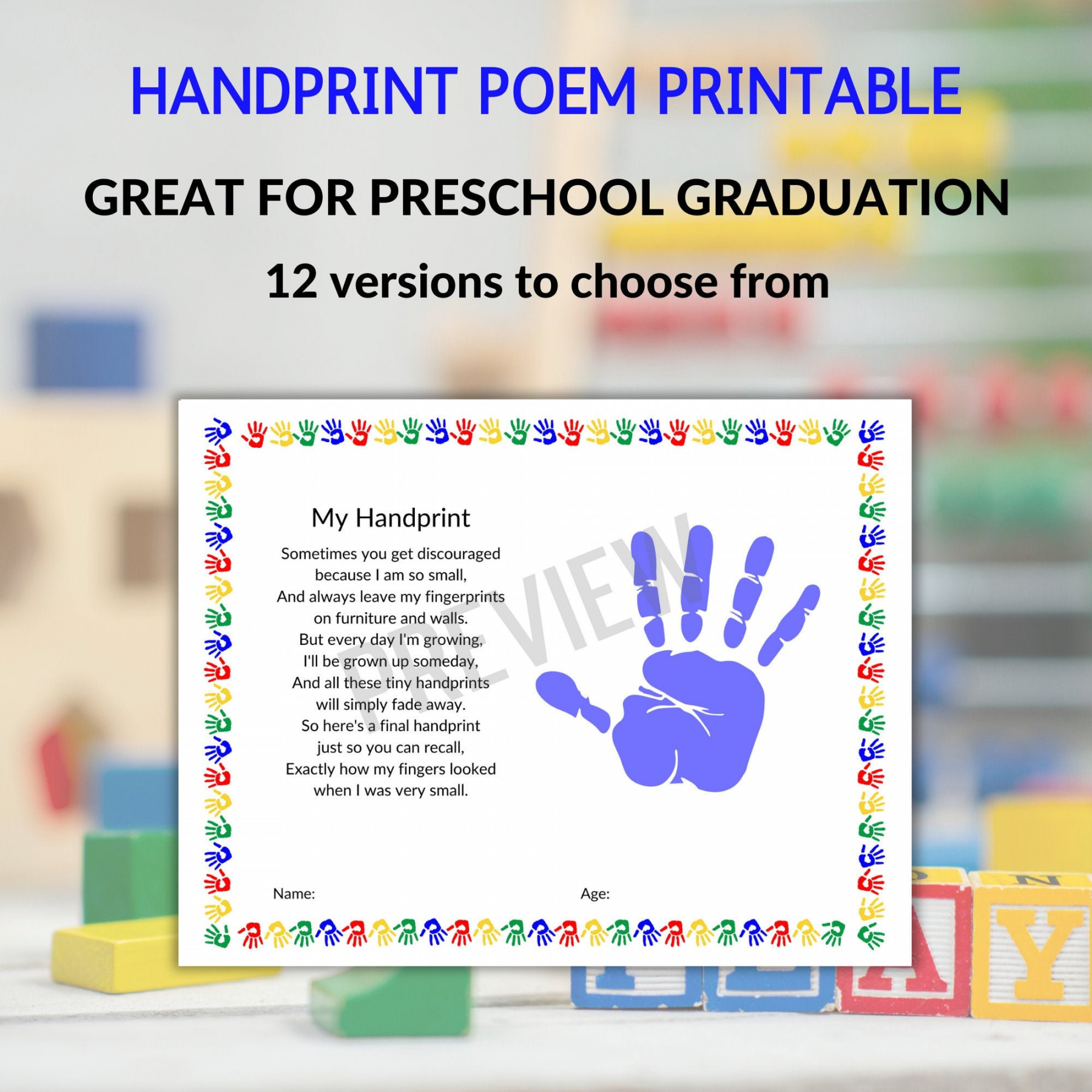 Handprint Poem Printable Preschool Graduation - Etsy Canada