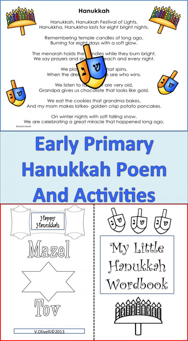 Hanukkah -Poem/Activities Early Primary and ELL Newcomers  Poem