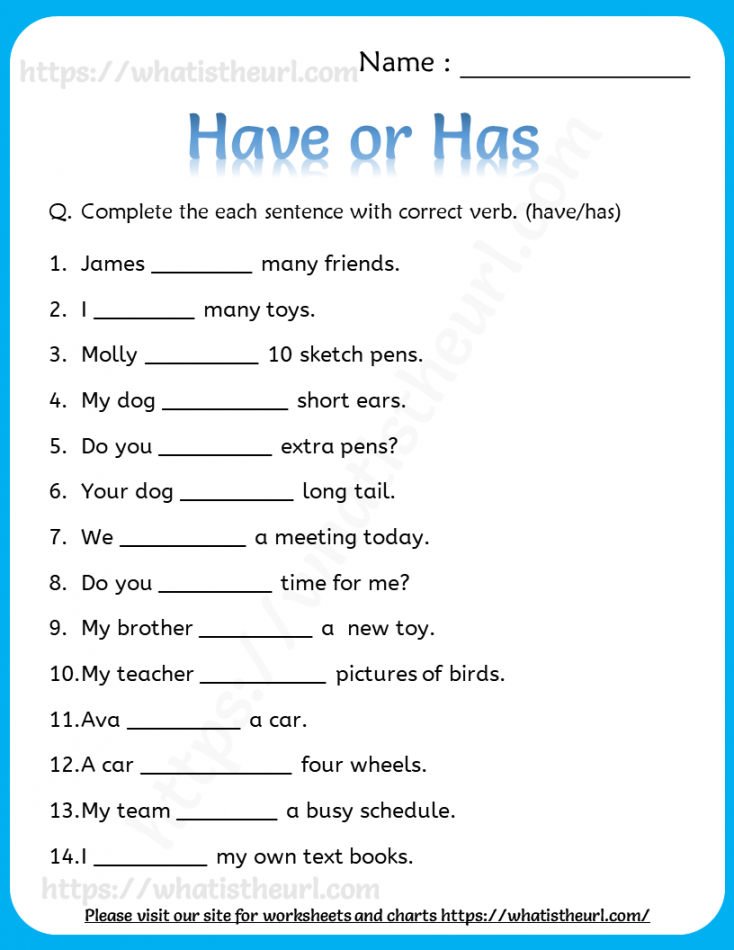 Have or Has Worksheet for Grade  and  - Your Home Teacher  st