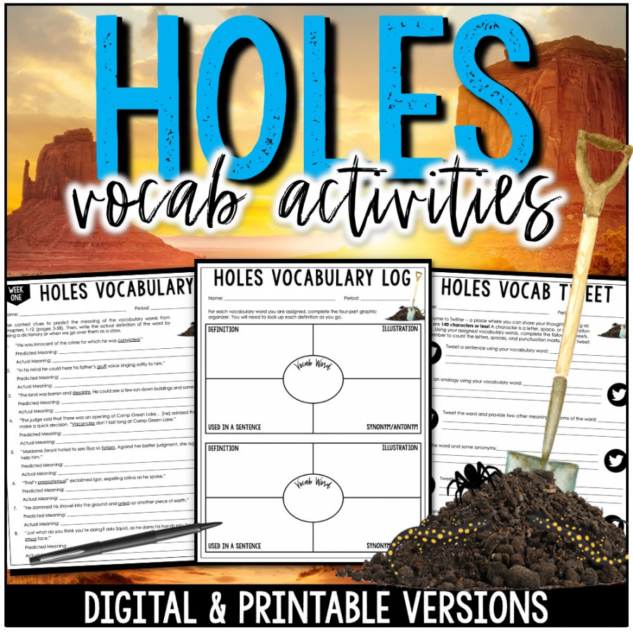 Holes Novel Study - Vocabulary Activities Digital & Printable